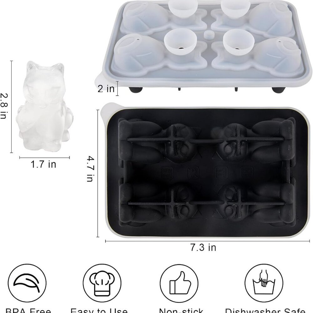 Cat Ice Cube Tray Mold - 3d Cat Shape Ice Cube Trays, Cute Ice Cube Molds For Wh View 3